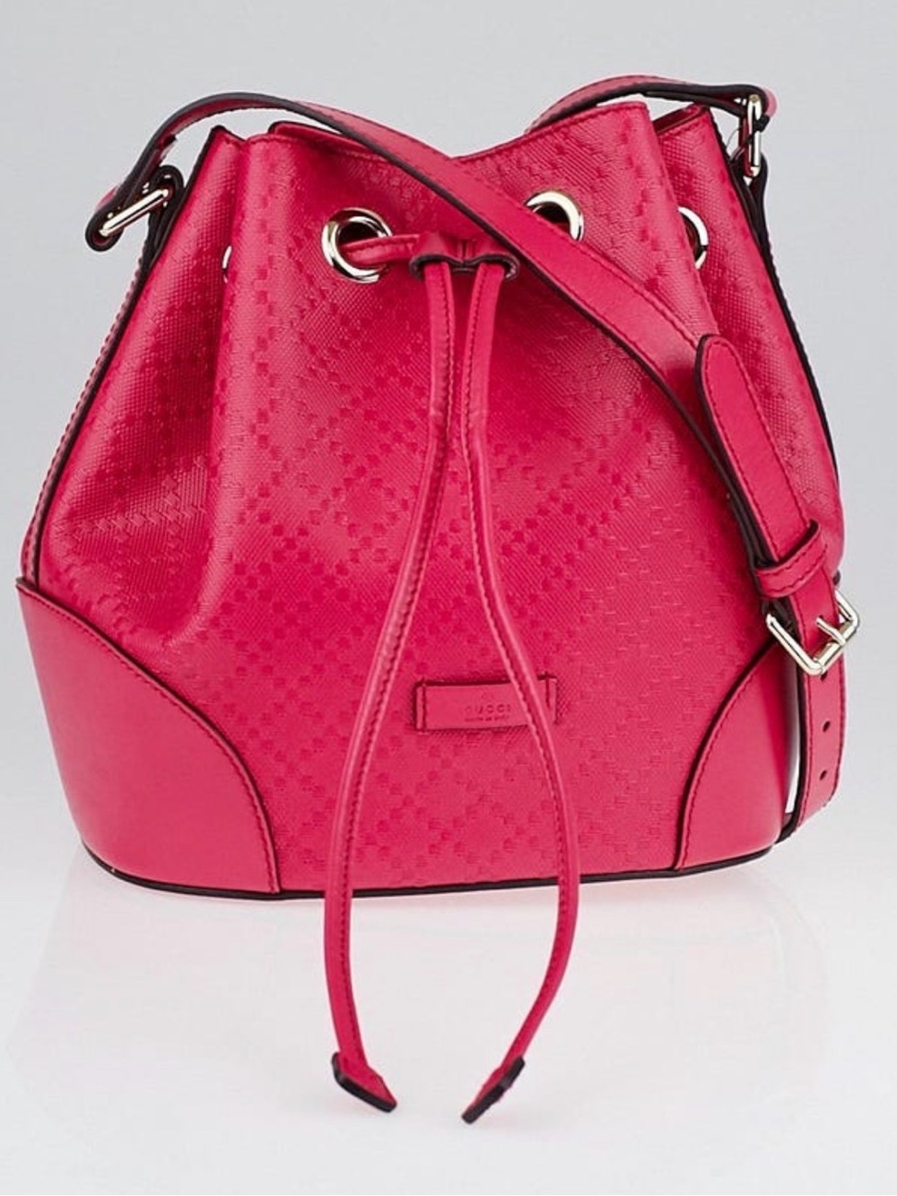 Gucci Hot Pink Signature Drawstring Bucket Bag